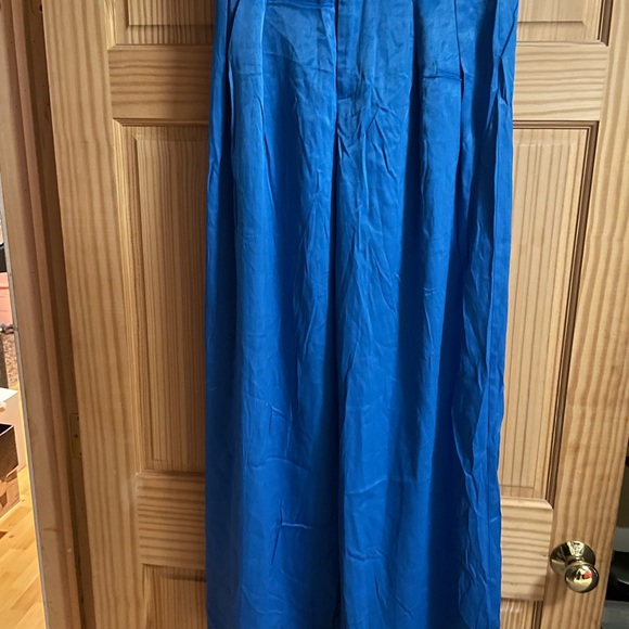 ZARA FULL LENGTH SATIN EFFECT PANTS OCEAN BLUE! BRAND NEW SIZE LARGe - Picture 4 of 7